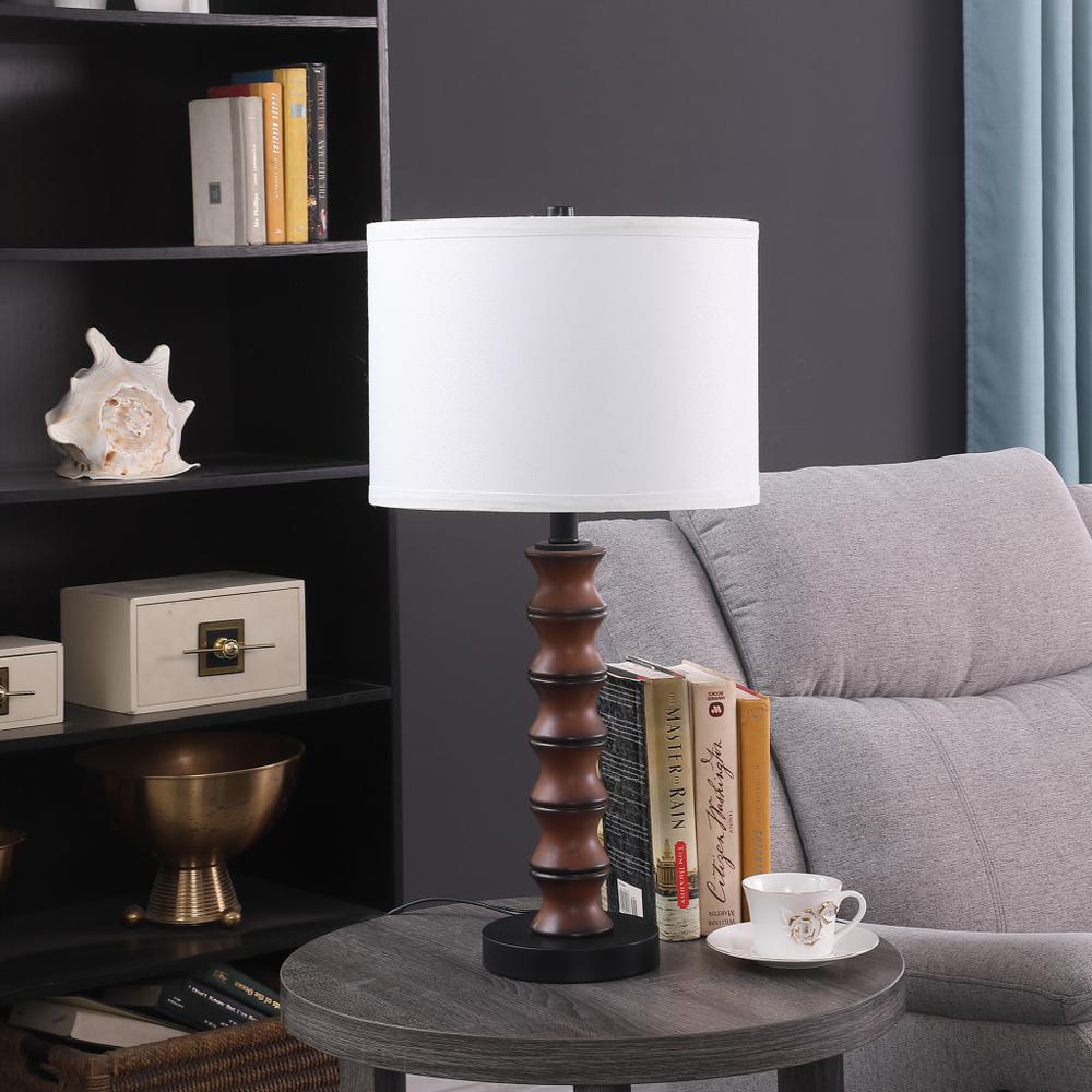 28" Dark Cherry Polyresin Indents Table Lamp With White Shade. Picture 6
