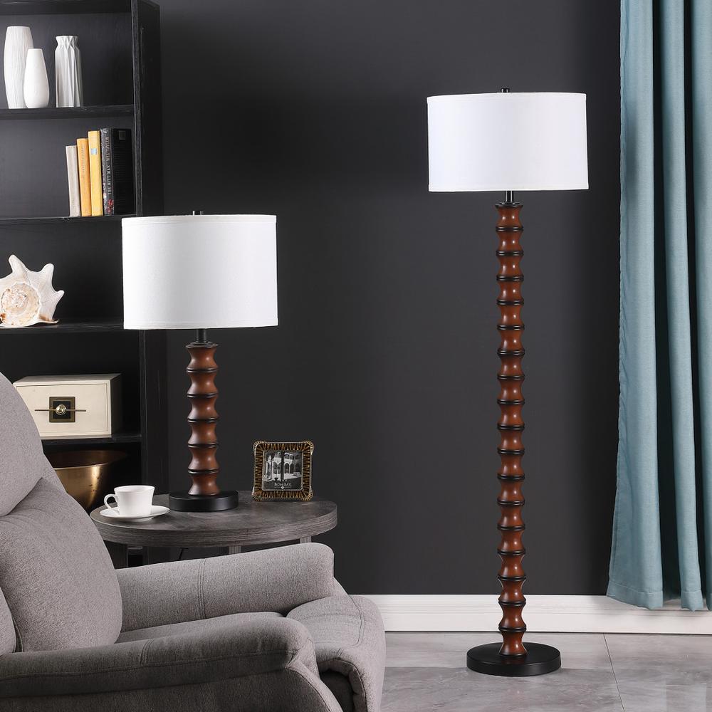28" Dark Cherry Polyresin Indents Table Lamp With White Shade. Picture 4