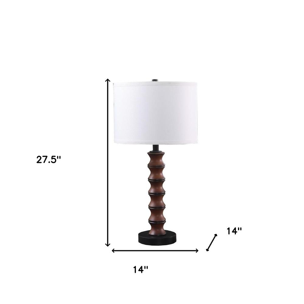 28" Dark Cherry Polyresin Indents Table Lamp With White Shade. Picture 7