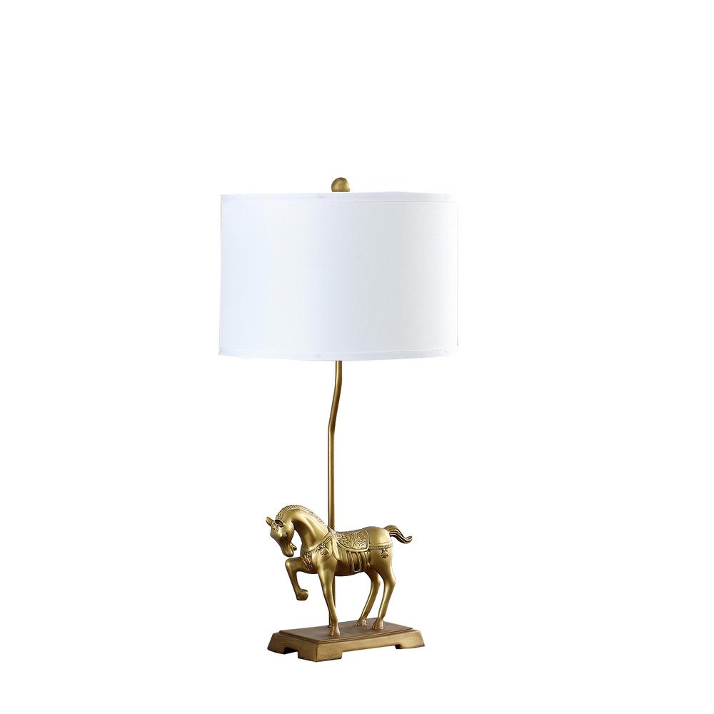30" Gold Stallion Horse Table Lamp With White Shade. Picture 2