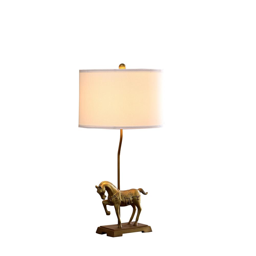 30" Gold Stallion Horse Table Lamp With White Shade. Picture 1
