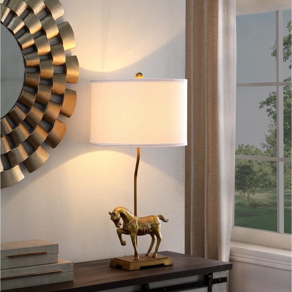 30" Gold Stallion Horse Table Lamp With White Shade. Picture 5