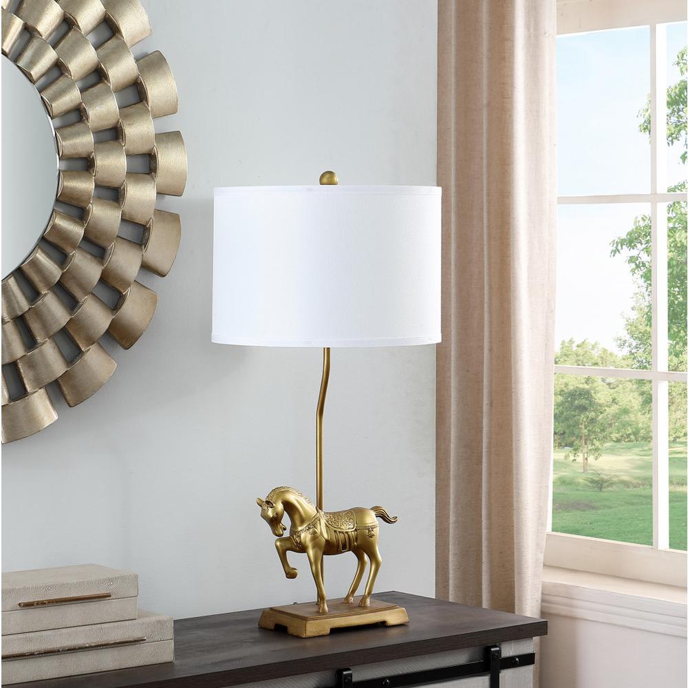 30" Gold Stallion Horse Table Lamp With White Shade. Picture 4