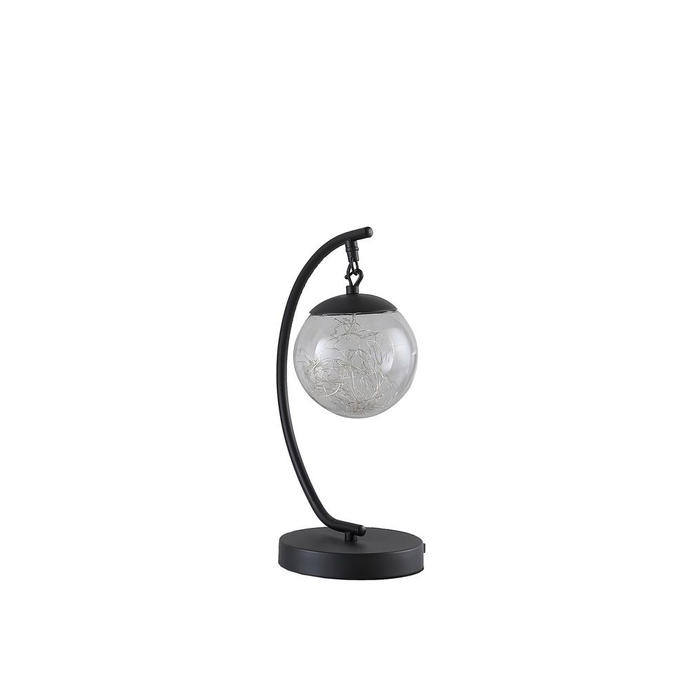 14" Matte Black Metal Arched Hanging Orb USB Table Lamp. Picture 2