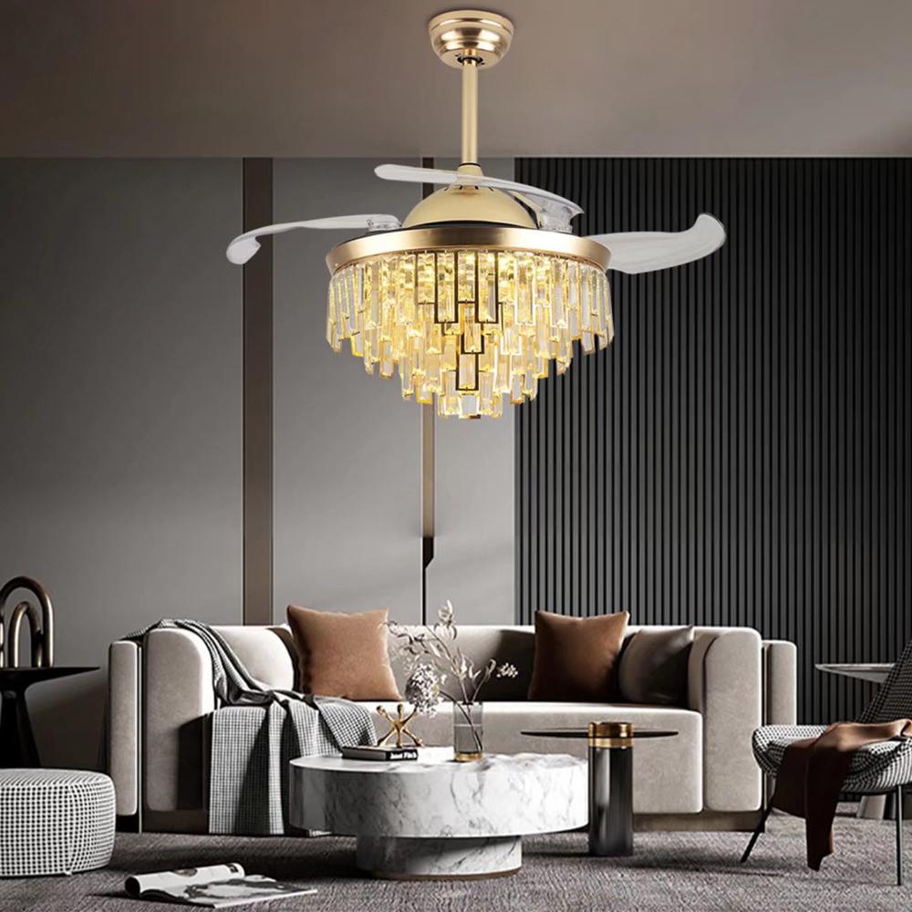 Luxurious Gold Crystal Chandelier Ceiling Fan. Picture 1
