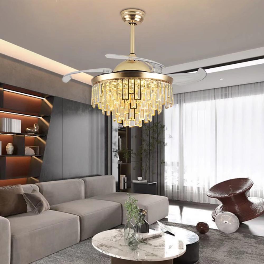 Luxurious Gold Crystal Chandelier Ceiling Fan. Picture 4