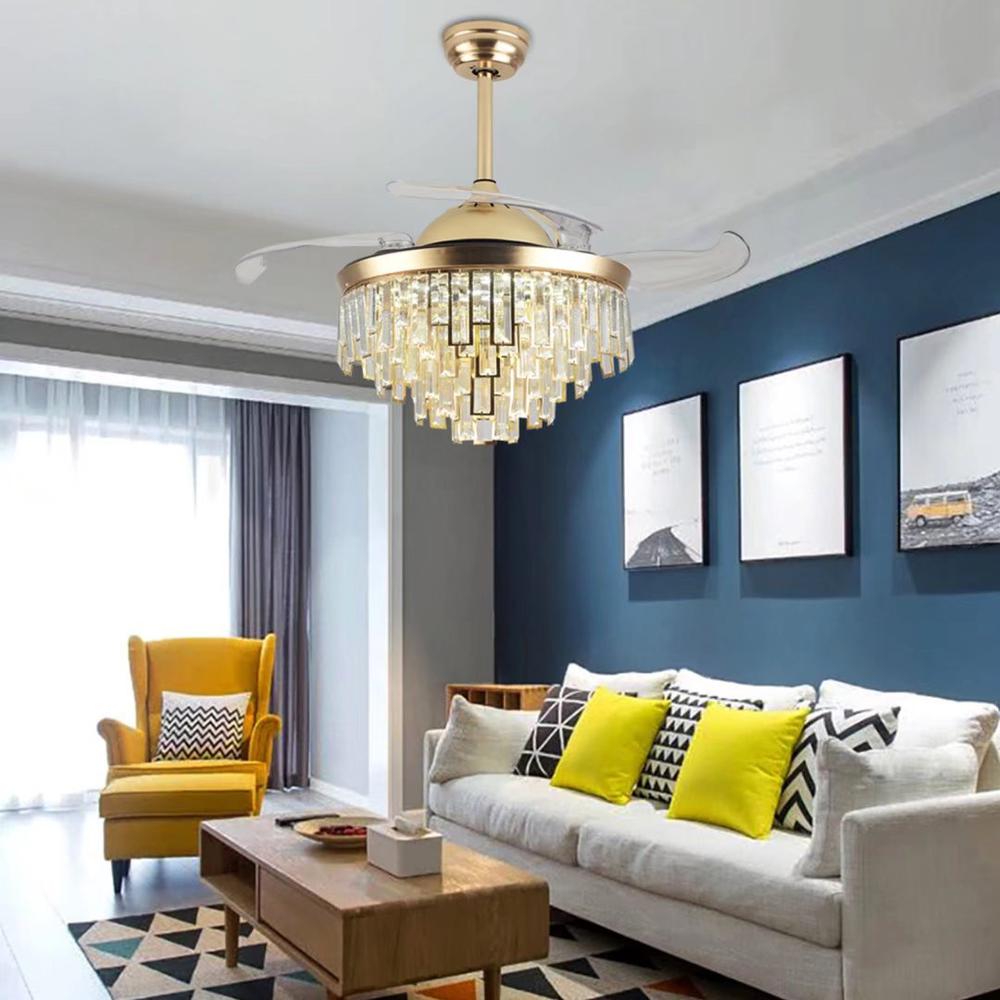 Luxurious Gold Crystal Chandelier Ceiling Fan. Picture 5