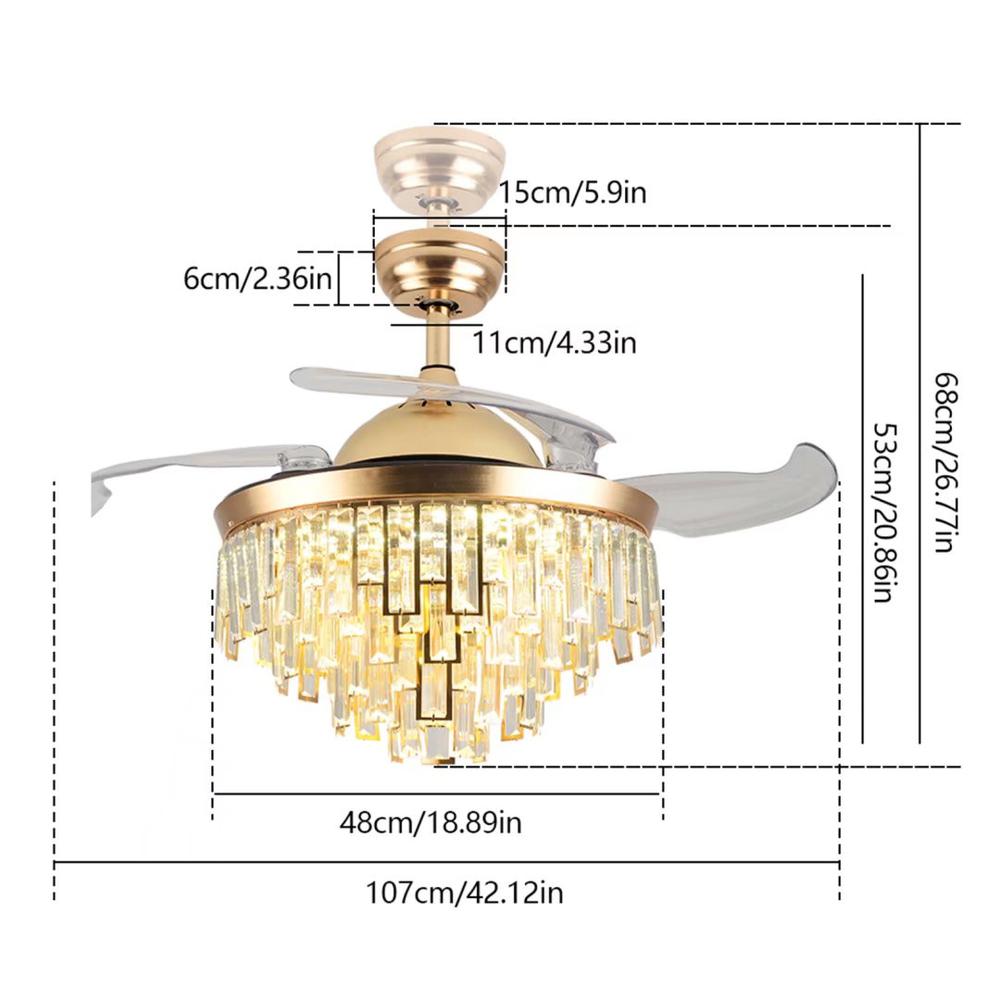 Luxurious Gold Crystal Chandelier Ceiling Fan. Picture 7
