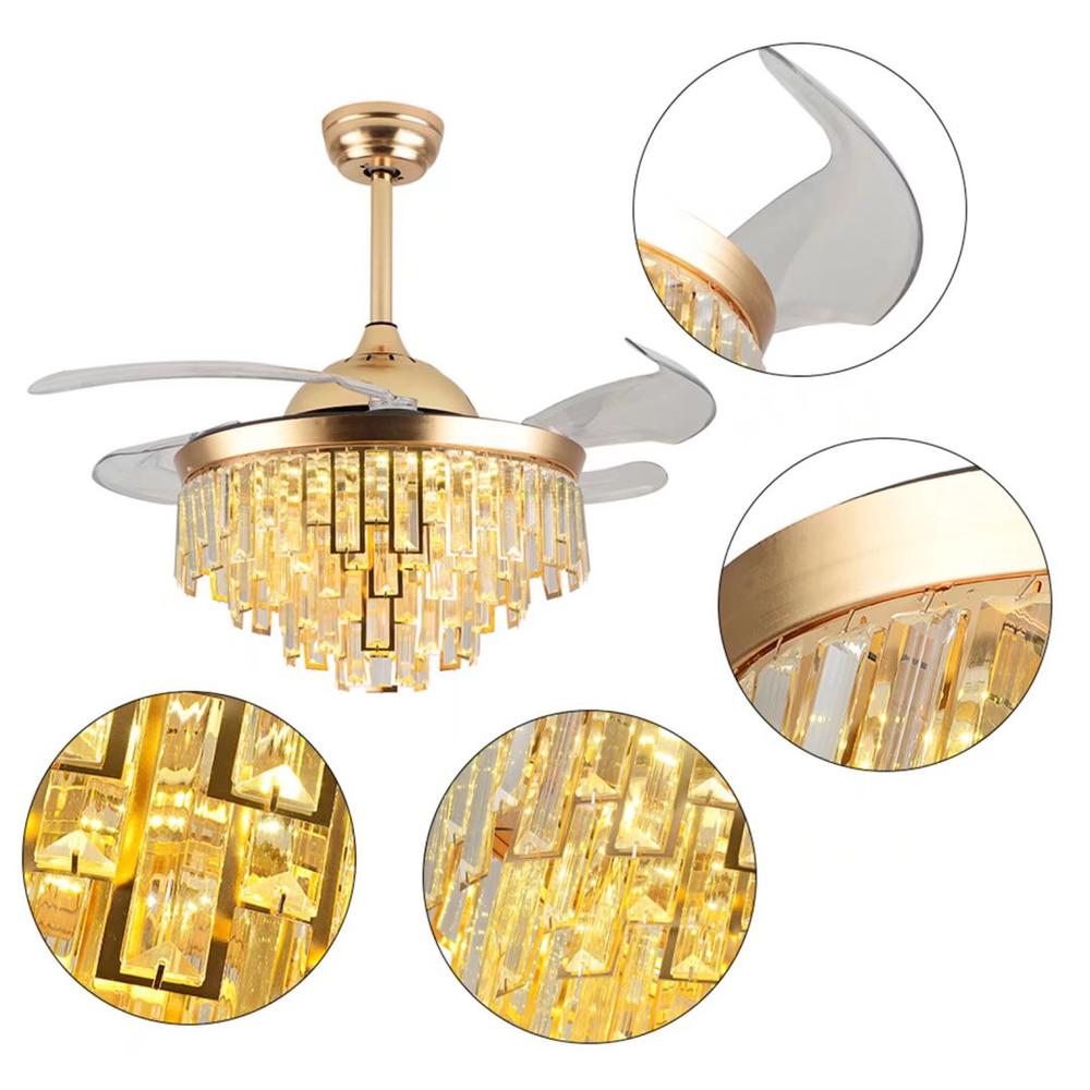 Luxurious Gold Crystal Chandelier Ceiling Fan. Picture 8