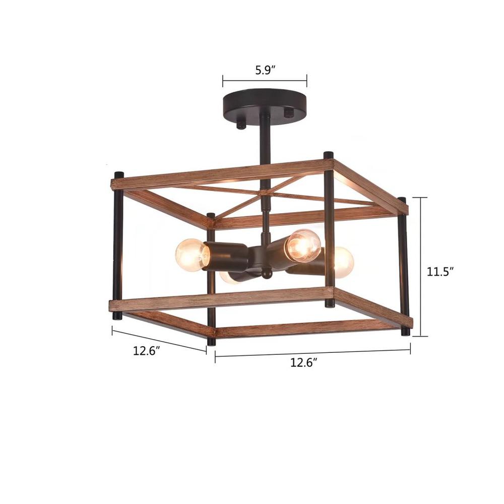 Industrial Wood Square Four Light Ceiling Fixture. Picture 6