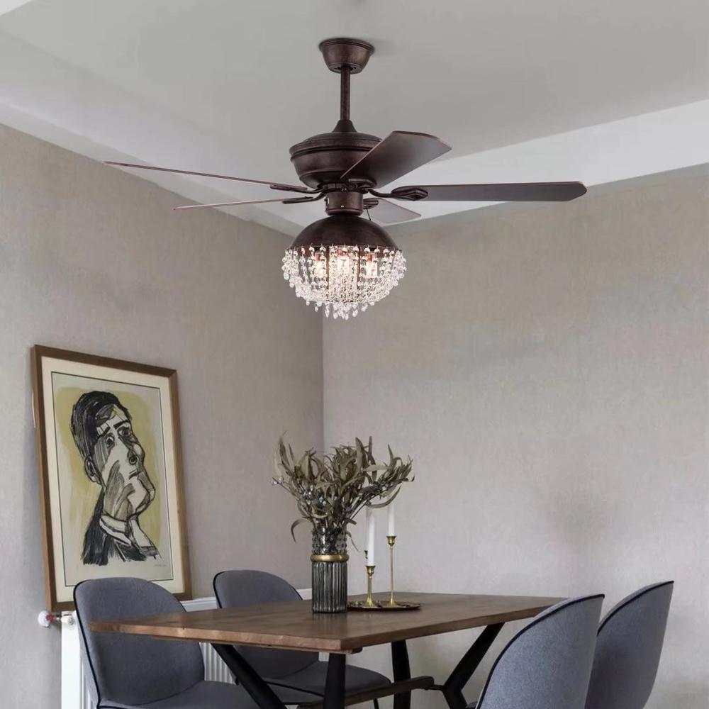 Antiqued Brown and Faux Crystal Chandelier Ceiling Fan. Picture 4