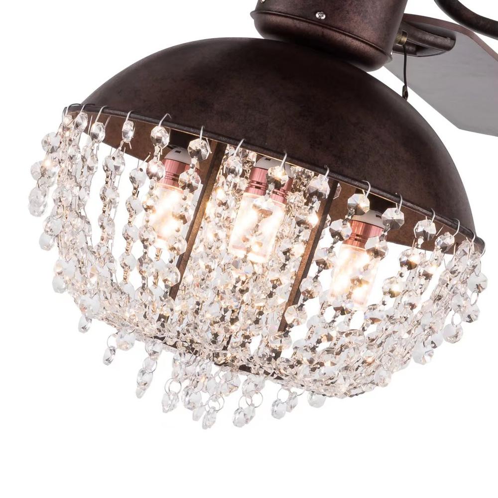 Antiqued Brown and Faux Crystal Chandelier Ceiling Fan. Picture 8