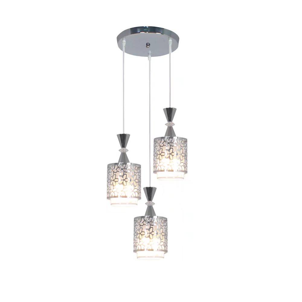Silver Three Light Pendant Chandelier With Petal Detailing. Picture 9