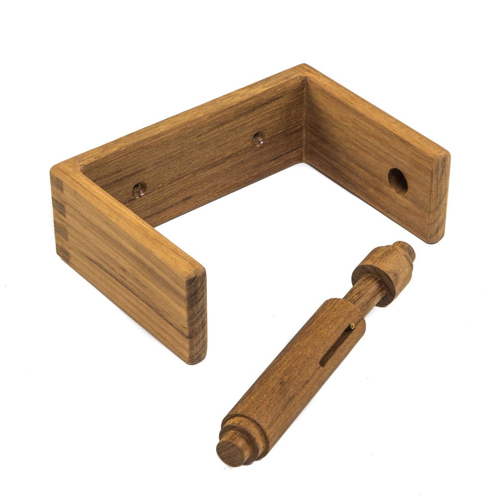 Traditional Solid Teak Wall Mount Toilet Paper Holder. Picture 2