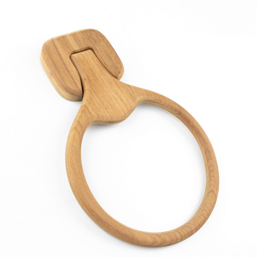 Traditional Solid Teak Wall Mount Towel Ring. Picture 1