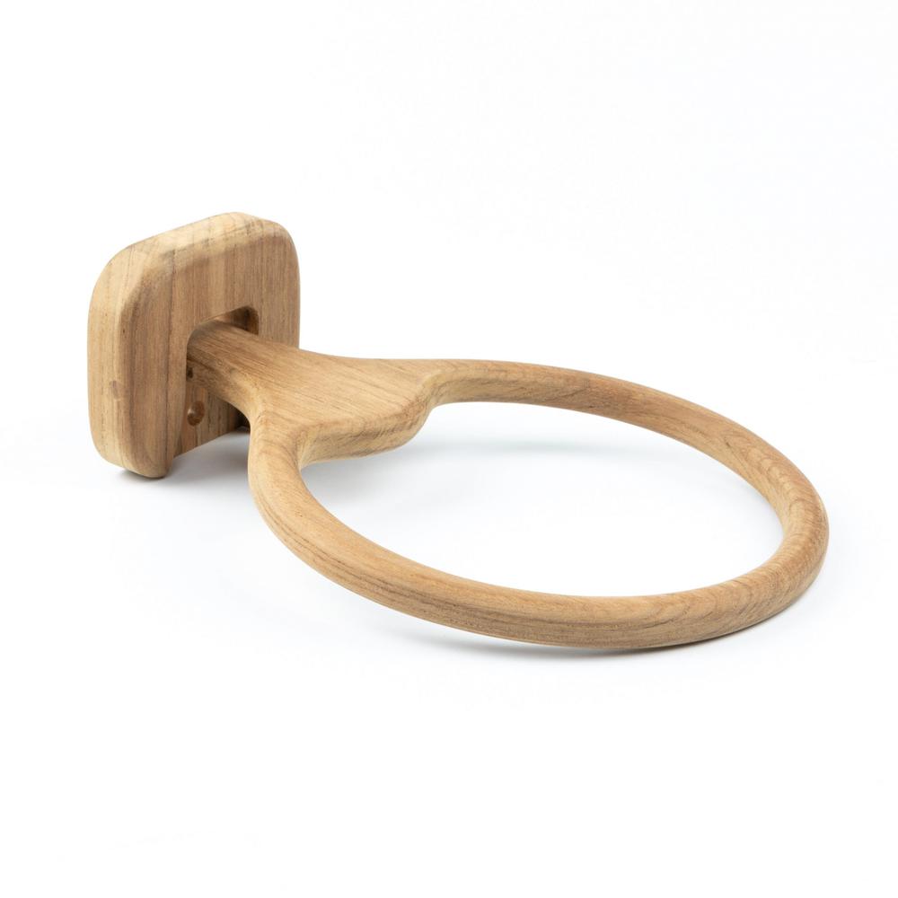 Traditional Solid Teak Wall Mount Towel Ring. Picture 4