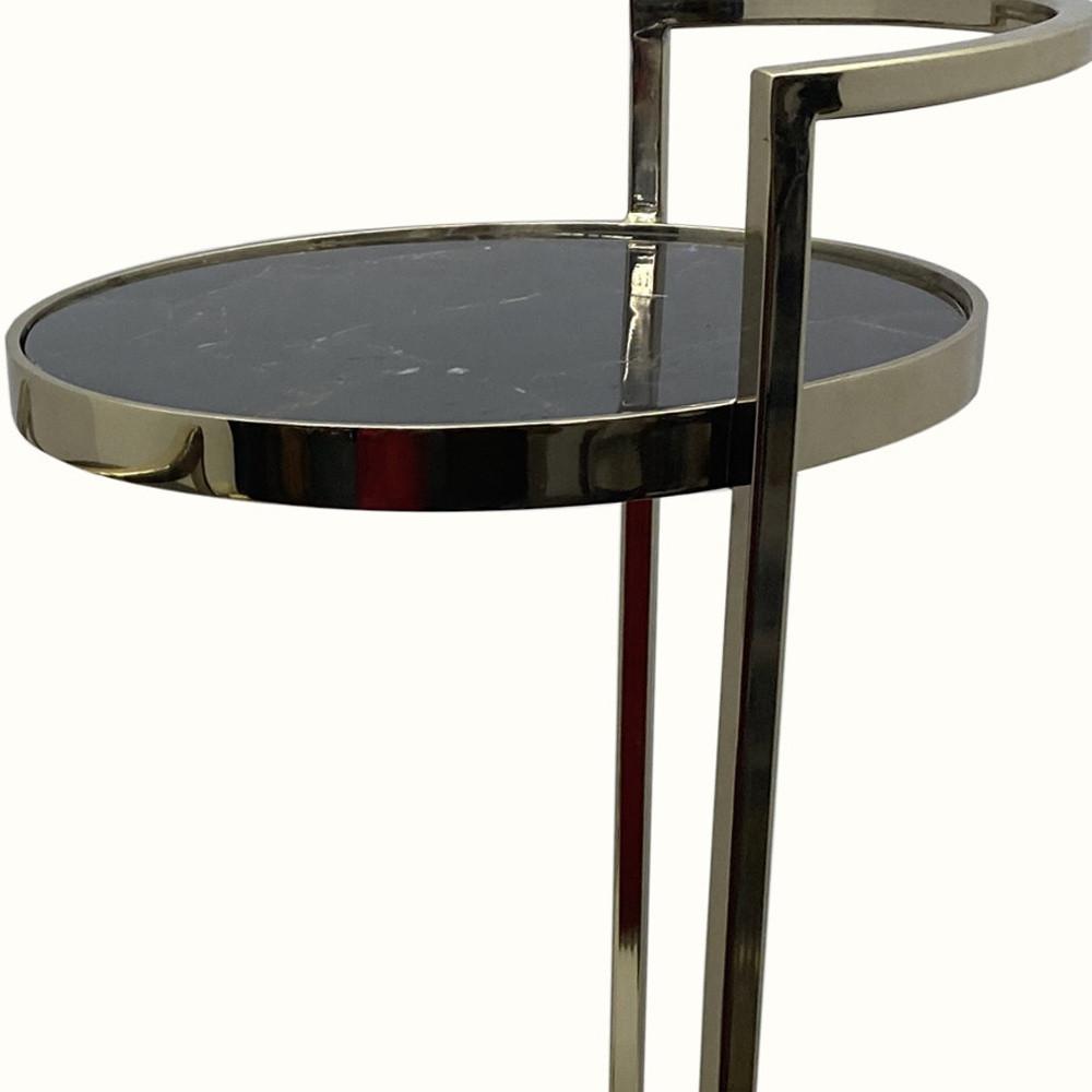Set Of Two 27" Gold And Black Stone Round Nested Tables. Picture 5