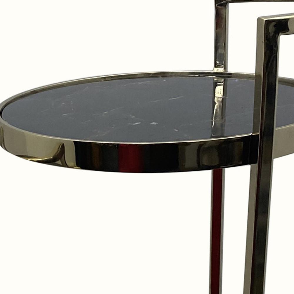 Set Of Two 27" Gold And Black Stone Round Nested Tables. Picture 6