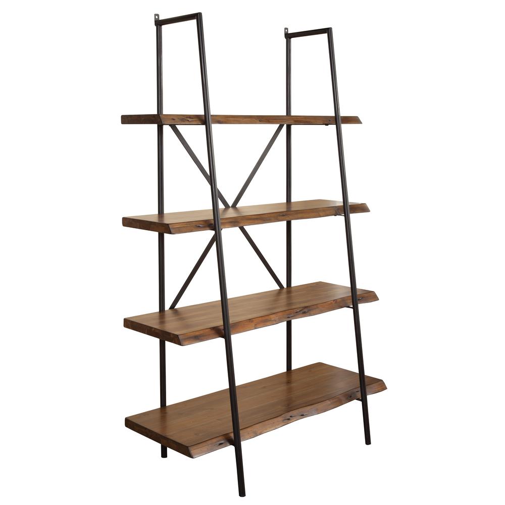 79" Brown and Black Acacia Live Edge Vertical Step Open Back Bookcase. Picture 2