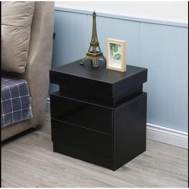 20" Black Two Drawer Lighted Nightstand. Picture 3