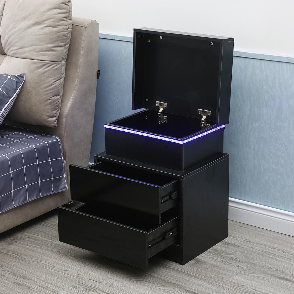 20" Black Two Drawer Lighted Nightstand. Picture 8