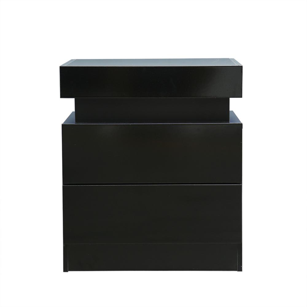 20" Black Two Drawer Lighted Nightstand. Picture 1