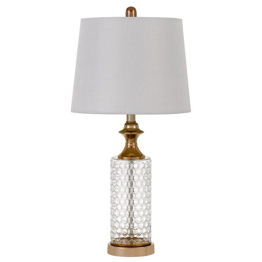 Set of Two 27" Glass Honeycomb and Rose Gold Table Lamps. Picture 1