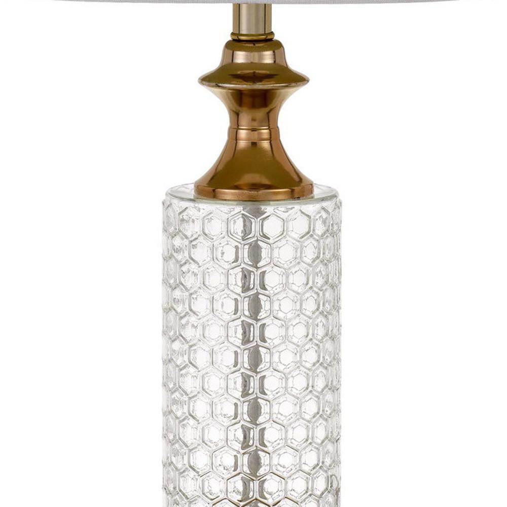 Set of Two 27" Glass Honeycomb and Rose Gold Table Lamps. Picture 3