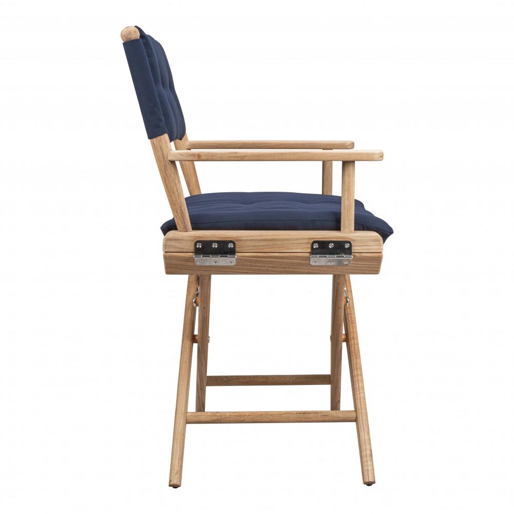 Navy Blue And Brown Solid Wood Director Chair With Navy Blue Cushion. Picture 2