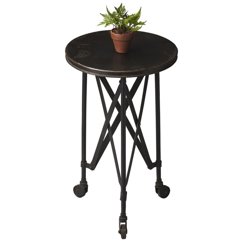 23" Black Industrial Rolling Round End Table. Picture 2