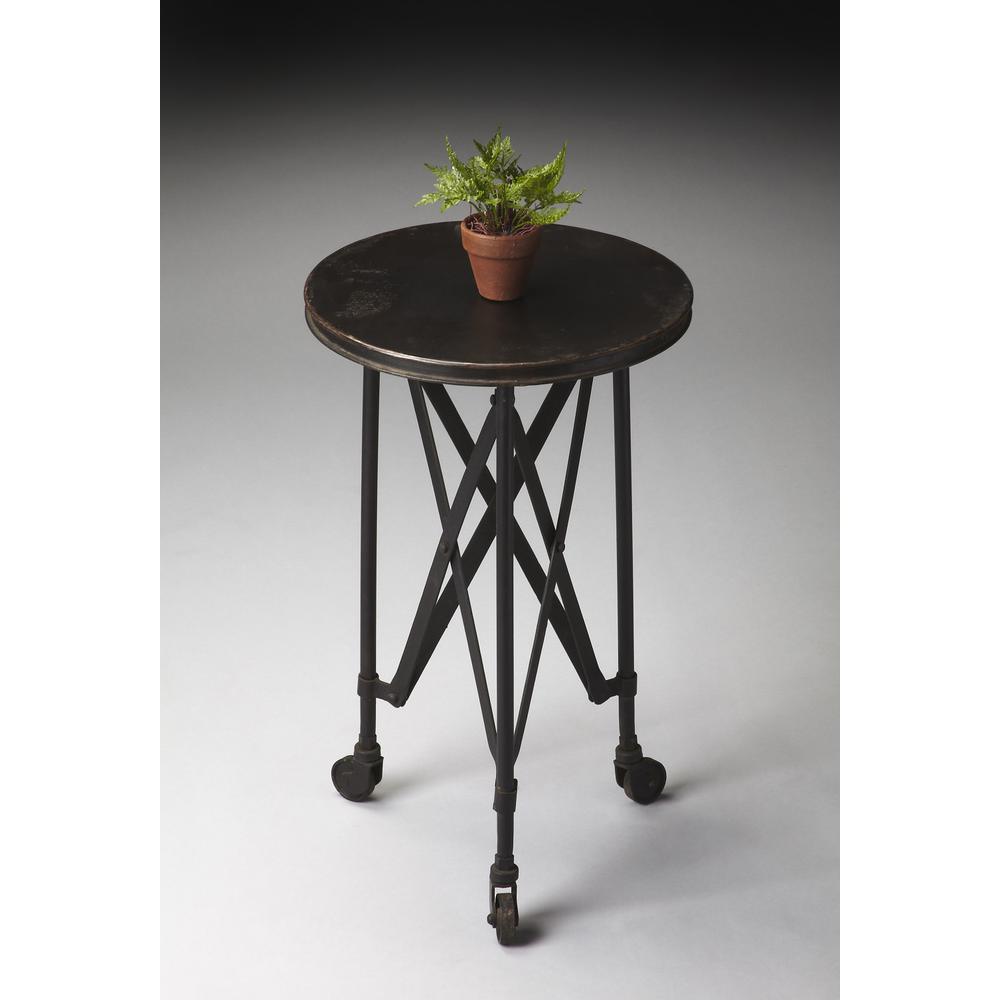 23" Black Industrial Rolling Round End Table. Picture 4