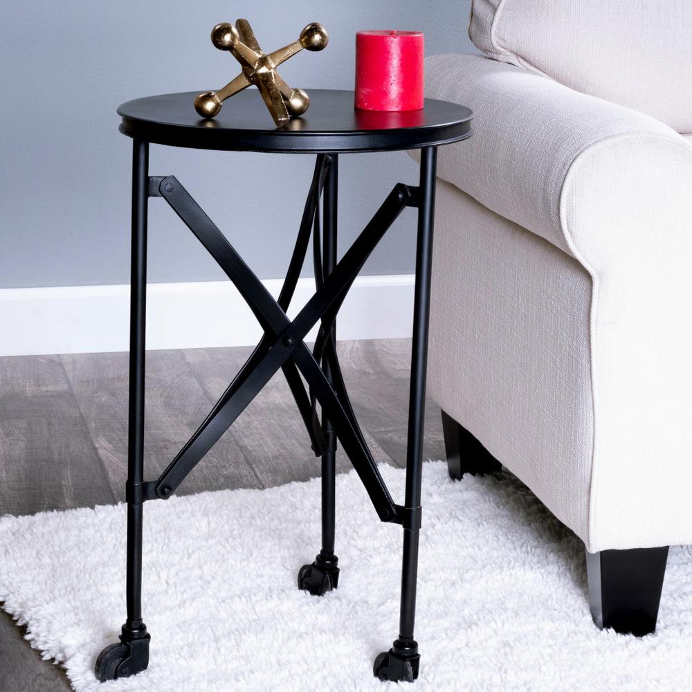 23" Black Industrial Rolling Round End Table. Picture 5