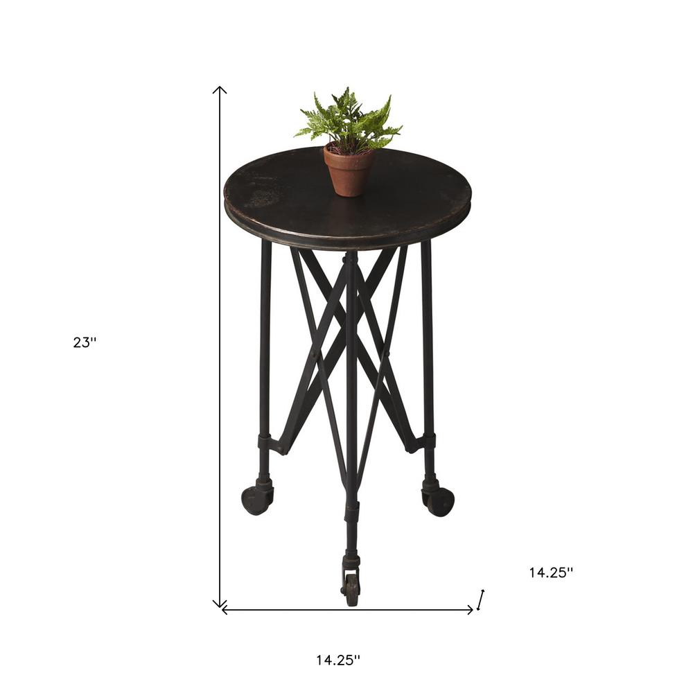 23" Black Industrial Rolling Round End Table. Picture 6