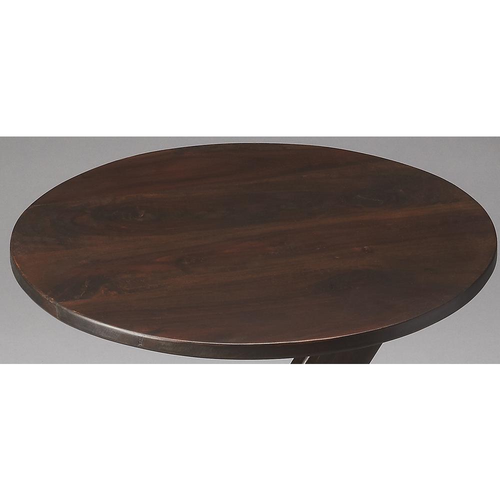 20" Dark Brown Solid Wood Angled Pedestal Round End Table. Picture 6