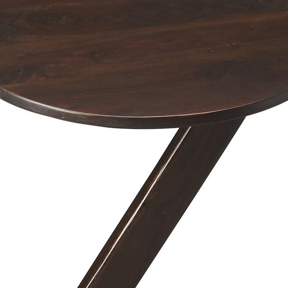 20" Dark Brown Solid Wood Angled Pedestal Round End Table. Picture 5