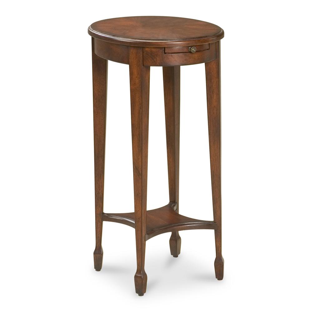 26" Dark Brown And Cherry Manufactured Wood Oval End Table With Shelf. Picture 1