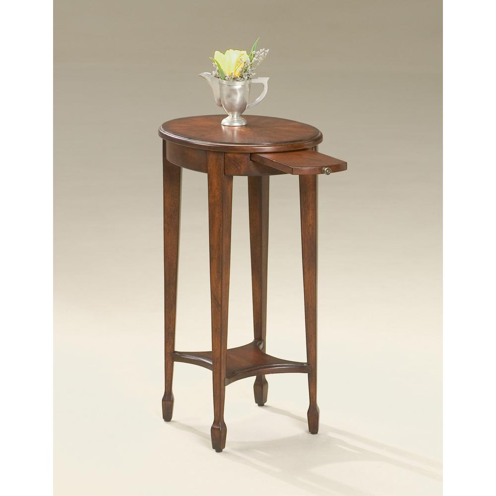 26" Dark Brown And Cherry Manufactured Wood Oval End Table With Shelf. Picture 7