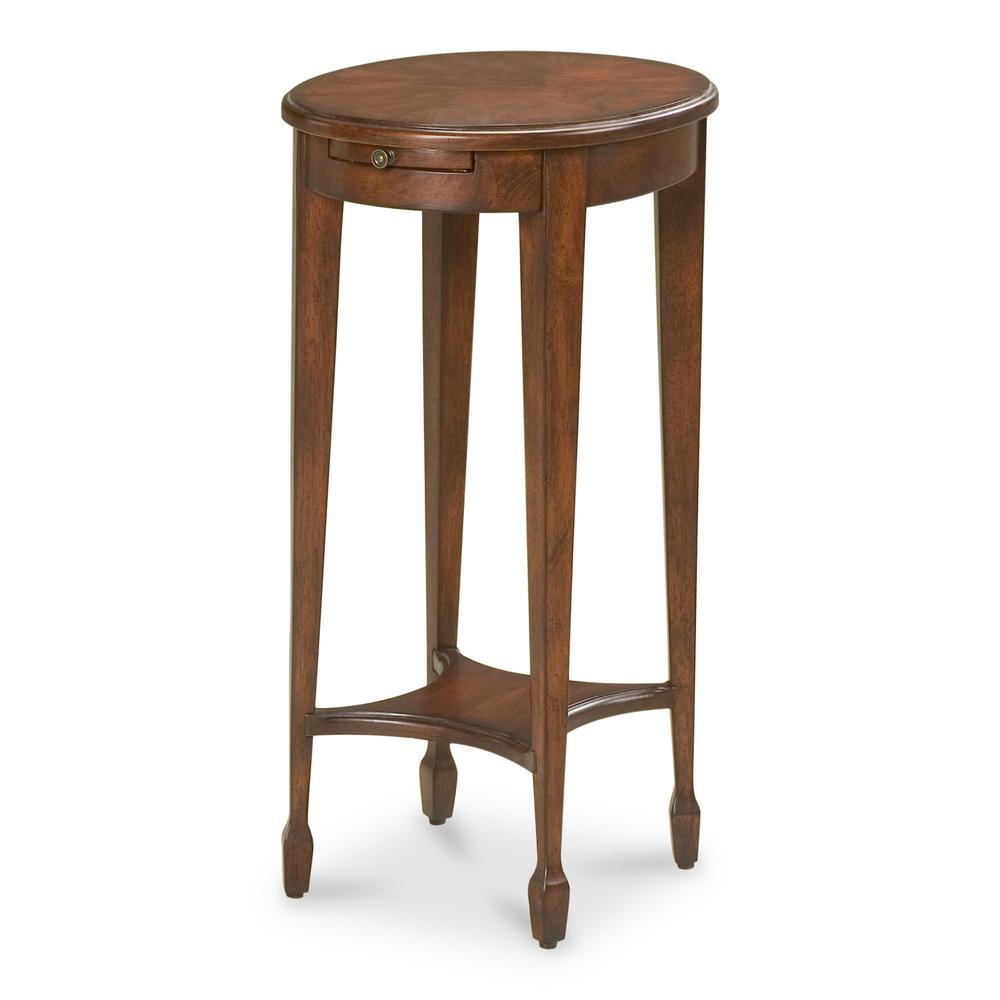 26" Dark Brown And Cherry Manufactured Wood Oval End Table With Shelf. Picture 3