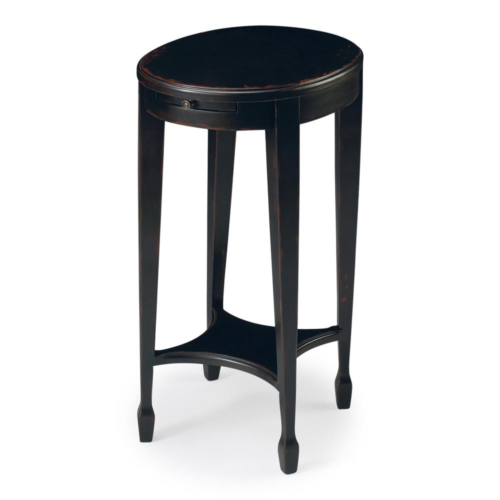 26" Rustic Black Manufactured Wood Oval End Table With Shelf. Picture 1