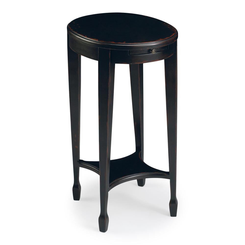 26" Rustic Black Manufactured Wood Oval End Table With Shelf. Picture 2