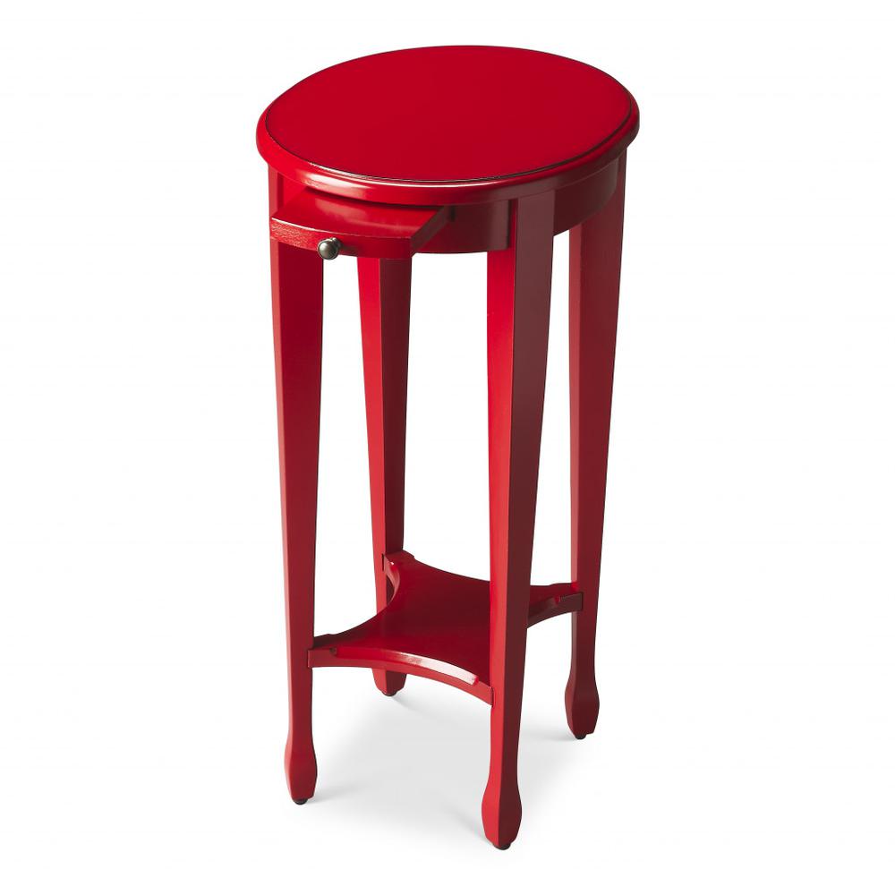 26" Red Manufactured Wood Oval End Table With Shelf. Picture 1