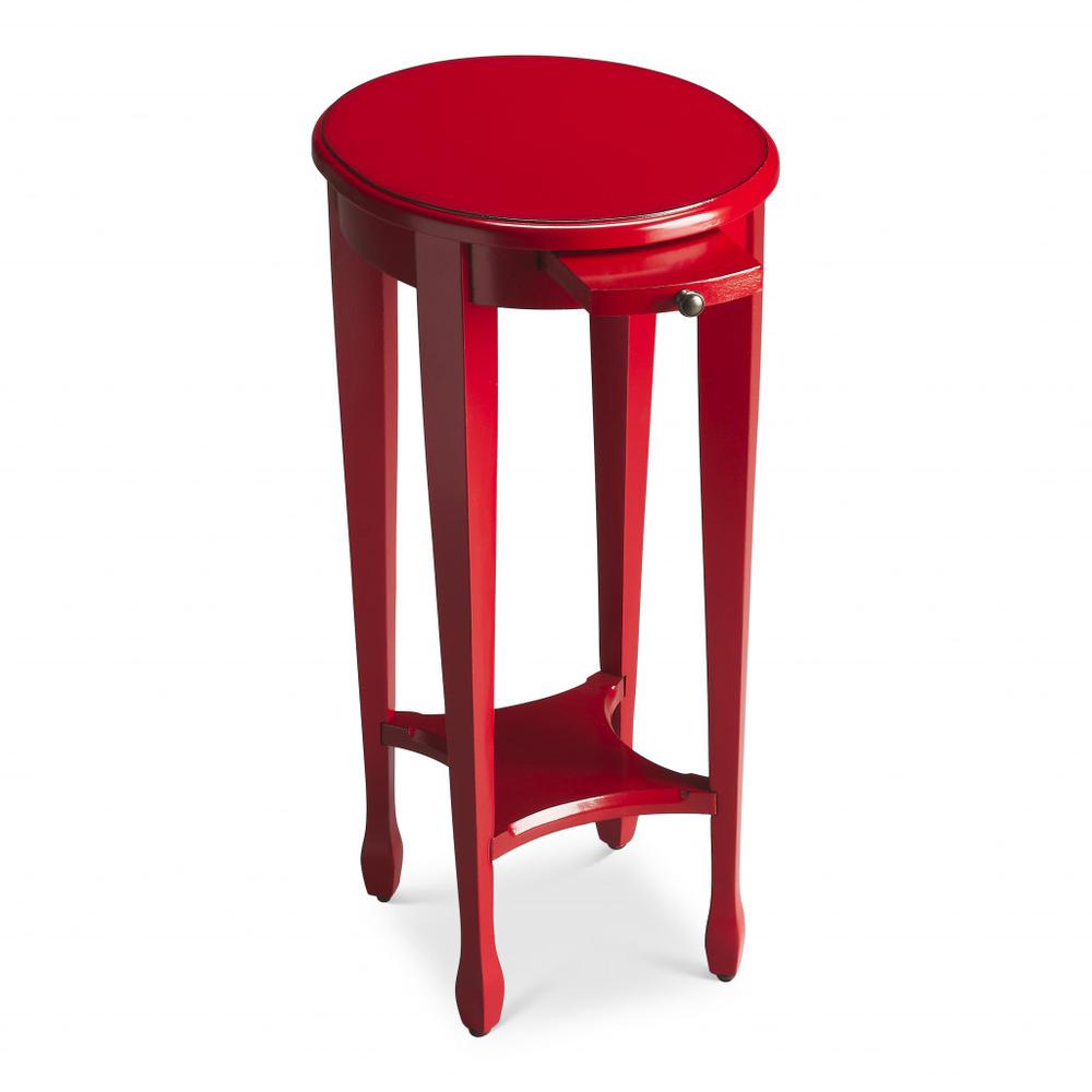 26" Red Manufactured Wood Oval End Table With Shelf. Picture 2