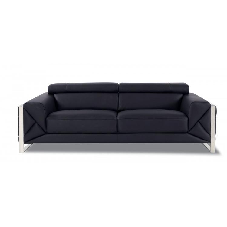 89" Black And Silver Genuine Leather Sofa. Picture 9