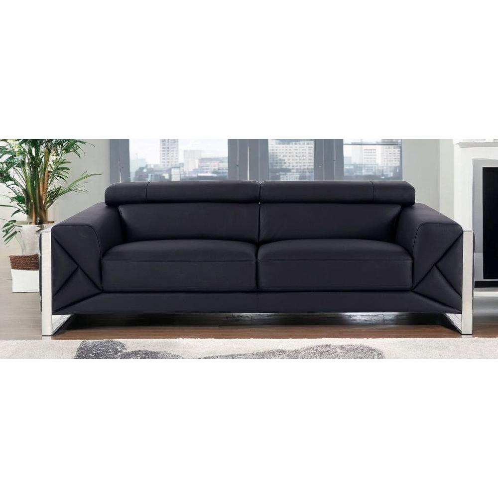 89" Black And Silver Genuine Leather Sofa. Picture 2