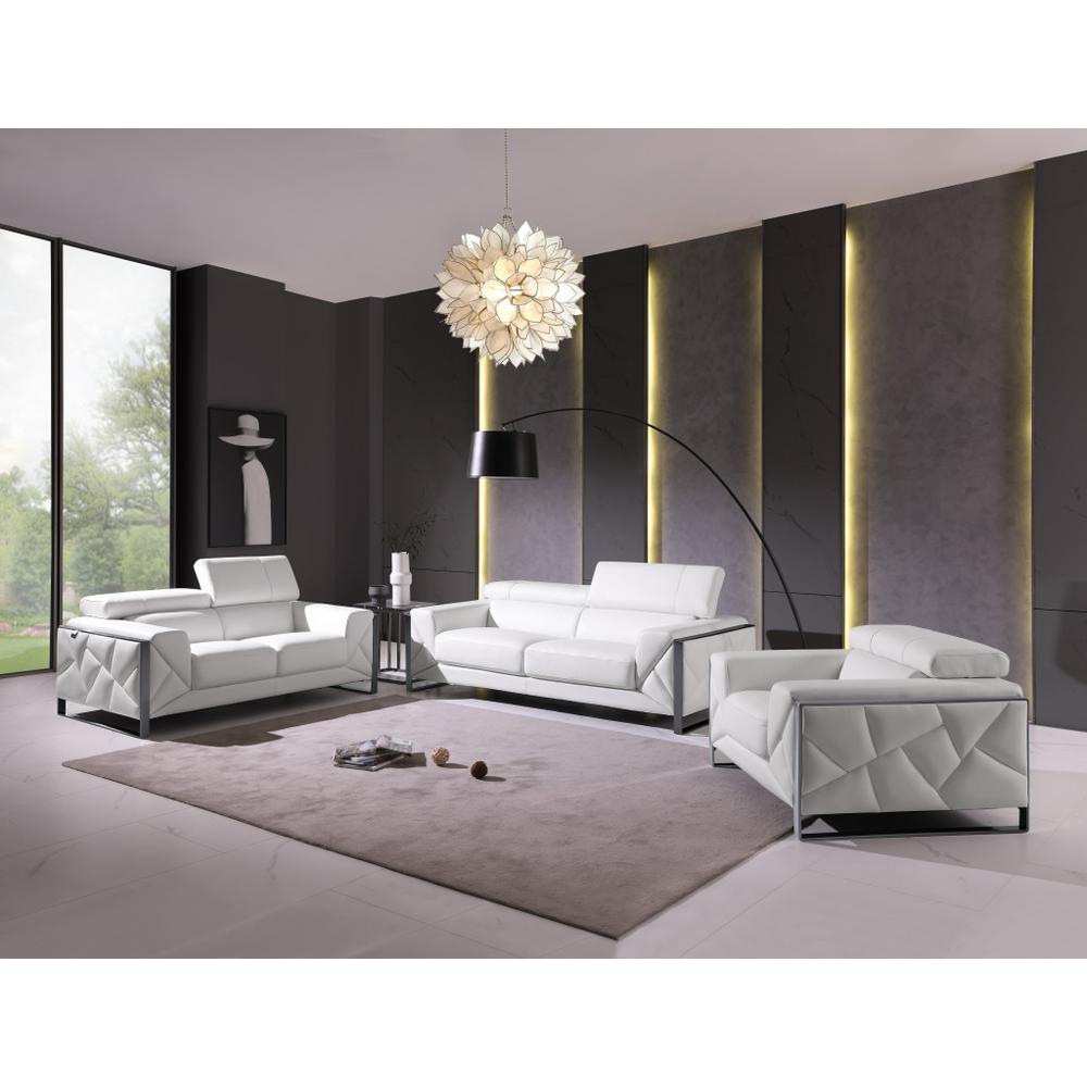 89" White And Gunmetal Genuine Leather Sofa. Picture 8