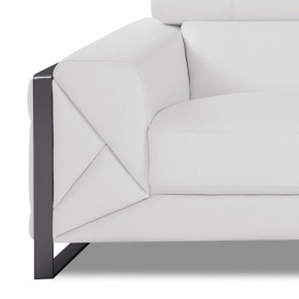 89" White And Gunmetal Genuine Leather Sofa. Picture 7