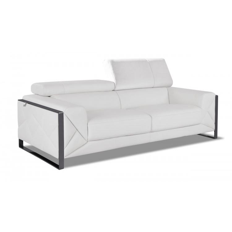 89" White And Gunmetal Genuine Leather Sofa. Picture 4