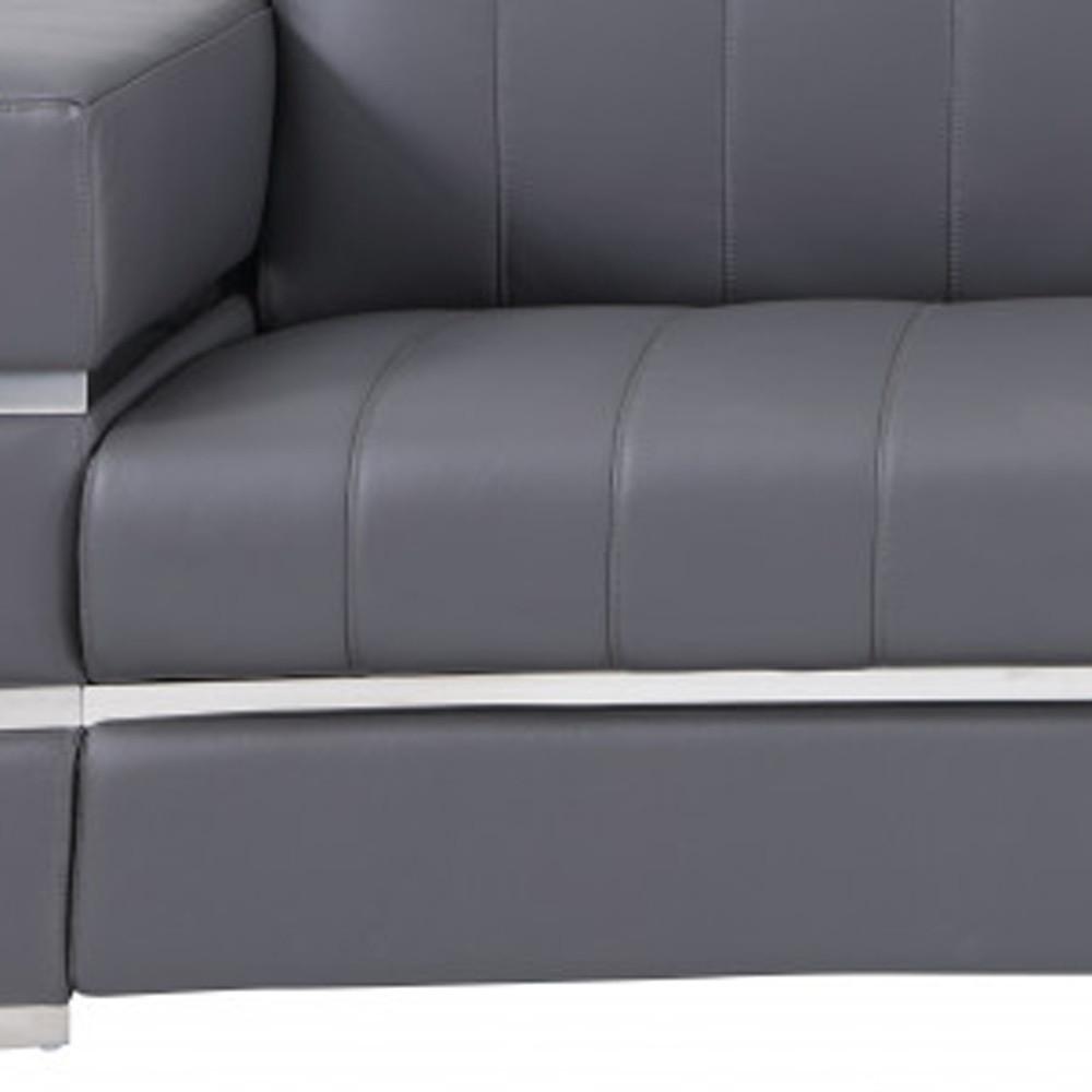 89" Dark Gray And Silver Genuine Leather Sofa. Picture 7
