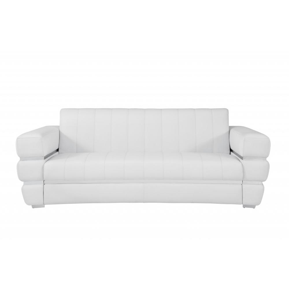 89" White And Silver Genuine Leather Sofa. Picture 3