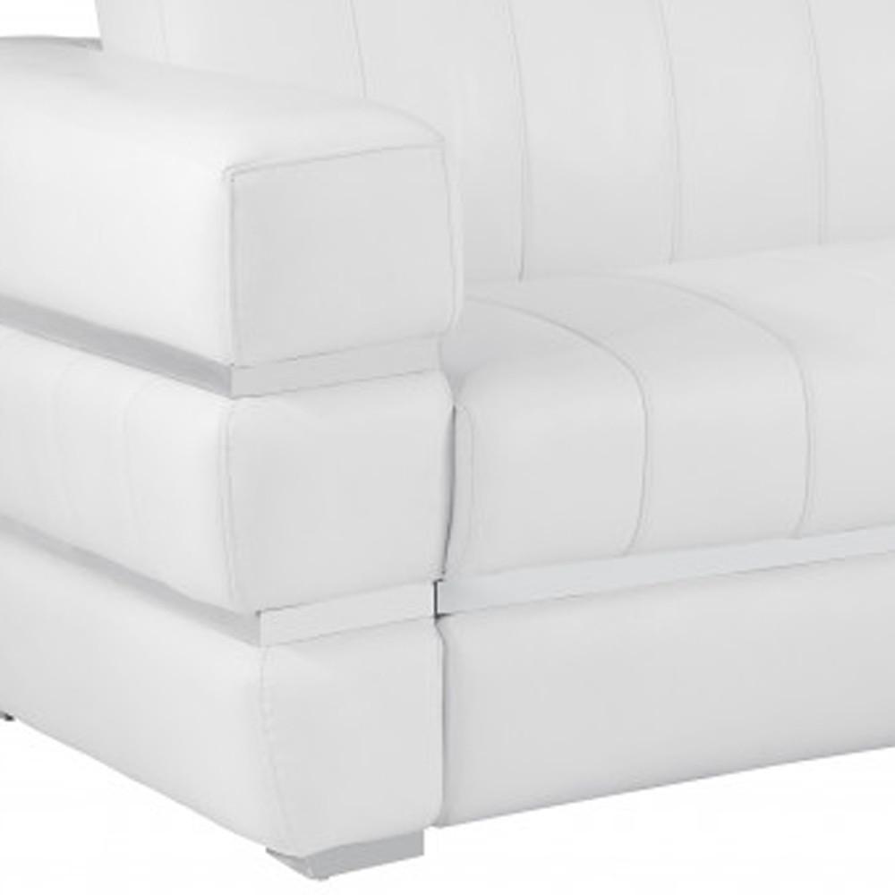 89" White And Silver Genuine Leather Sofa. Picture 7